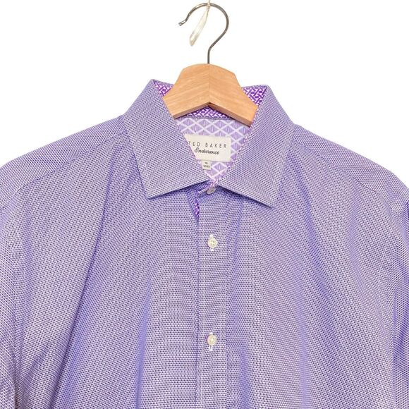Ted Baker Endurance Dress Shirt Men's Size 16 X 32/33 Purple GEO  Contrast Cuff - Picture 5 of 11